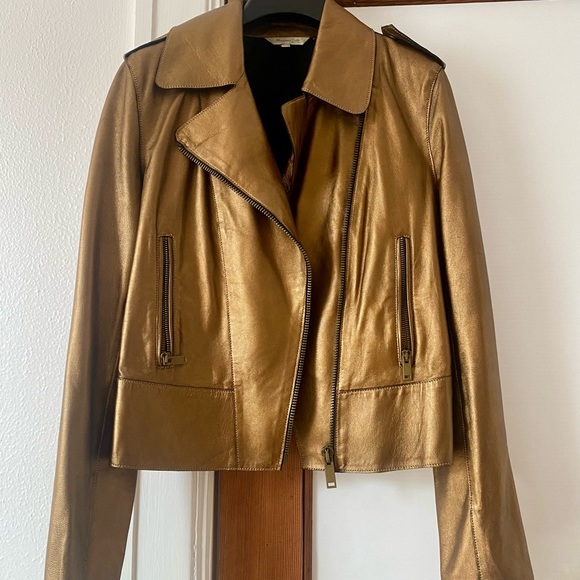 Massimo Dutti GOLD leather jacket / Small - Picture 3 of 6